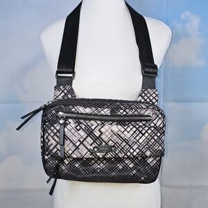 Tutilo New York Padded Side Saddle Messenger Bag Black Grey Geometic Pattern